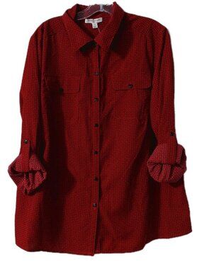 Studio Works Shirt Size 2x Button Up Adj Sleeve Red Black
